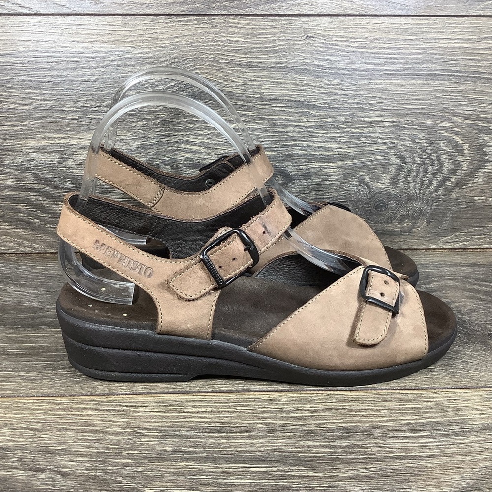 Mephisto Air-Relax Brown Leather Wedge Sandals - Women's 9 (EU 39)